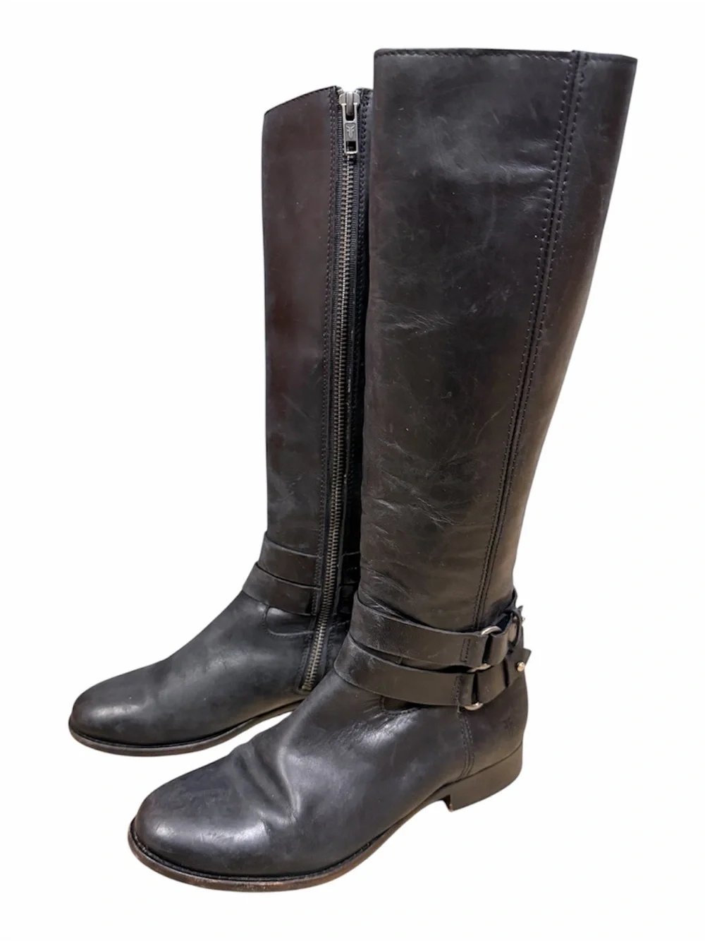 Frye Black Leather Over-the-Knee Buckle Boots